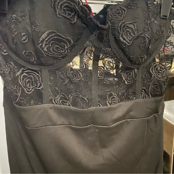 Chain Decor Contrast Lace Bandeau Sleeveless Plain Mini Corset Dress - Picture 2 of 5